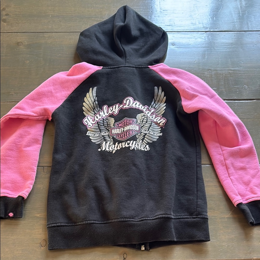 Harley-Davidson Black and Pink Color-Blocked Sweatshirt
